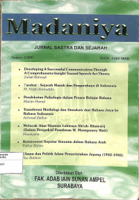 Image of MADANIYA : Jurnal Sastra dan Sejarah Nomor 2 / 2002